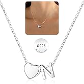 Turandoss S925 Sterling Silver Initial Necklaces for Women, Dainty Sterling Silver Tiny Heart Letter A-Z Necklace Trendy Jewelry Birthday Valentines Gifts for Girls Teen Girls
