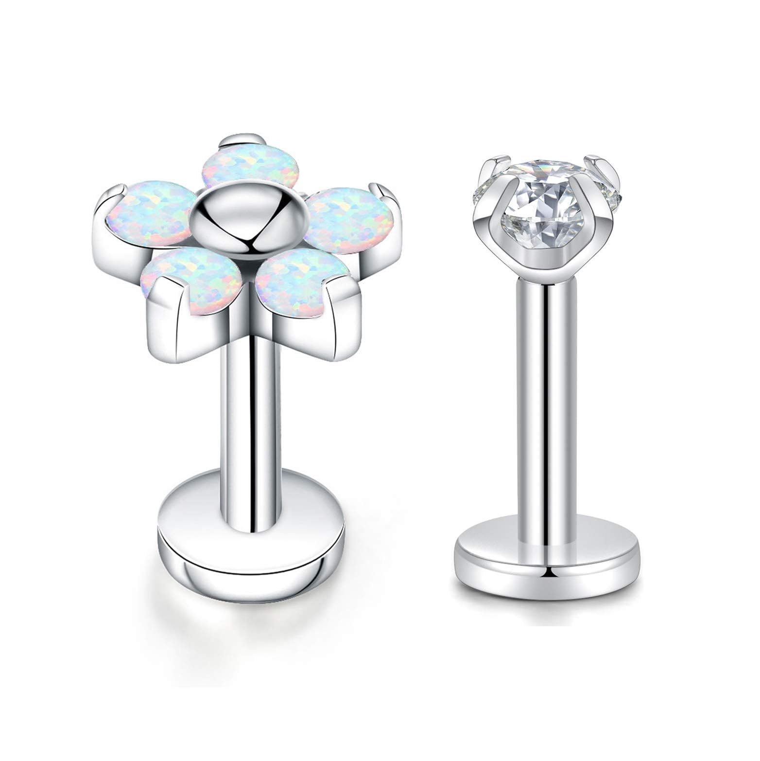 hengkaixuan 10mm 16g G23 Titanium Flower opal Labrets Medusa Tragus Helix Piercings Cartilage Studs Curated Ear Set