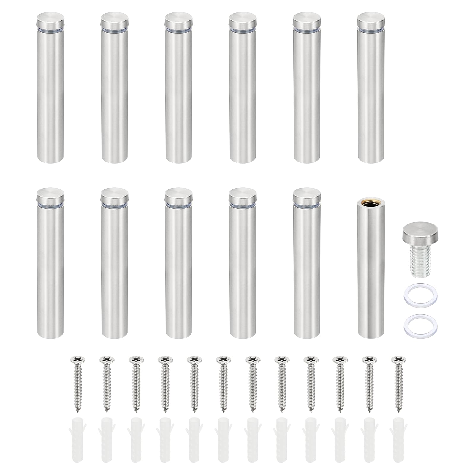 PATIKIL 5/8 x 3.6 inch Sign Standoff Screws, 12 Set Stainless Steel Wall Standoff Mounting Hardware Advertising Glass Nail for Hanging Acrylic Picture Frame Acrylic Panel, Silver