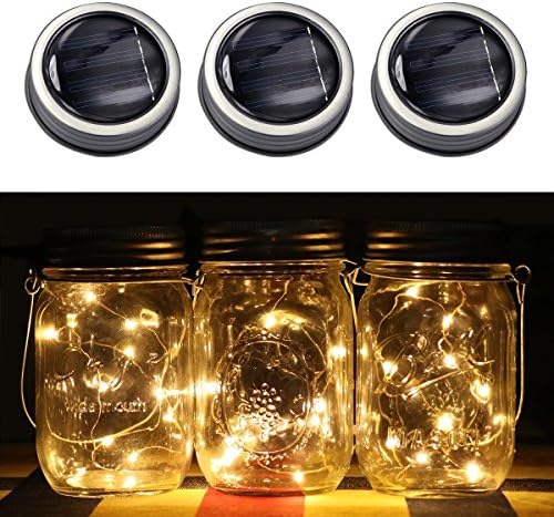 3 Pack - Solar Mason Jar Lights- Mason Jar Lid Insert - 0 Led String Fairy Star Lights Screw on Silver Lids- Best for Mason Jar Decor (Warm White)