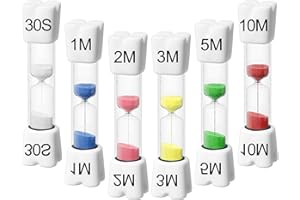 SuLiao Toothbrush Sand Timer for Kids, 30S/1/2/3/5/10 Minute Smiley Acrylic Hourglass Sand Watch Clock Set, Plastic Unbreakable Hour Glass Mini Sandglass for Classroom Games Kitchen (Pack of 6)
