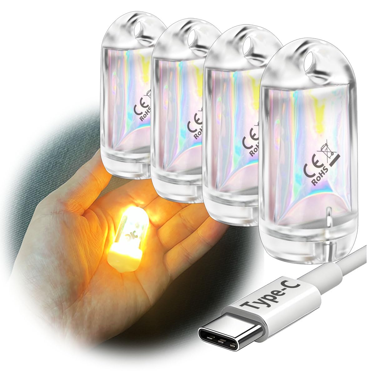 SROOS 4PCS MINI LED Lantern Torch , Rechargeable Waterproof EDC Keychain Small LED Flashlight for Camping, Portable Magnetic Small Stick Lamp Torch Light(4PCS Warm White) — image 1