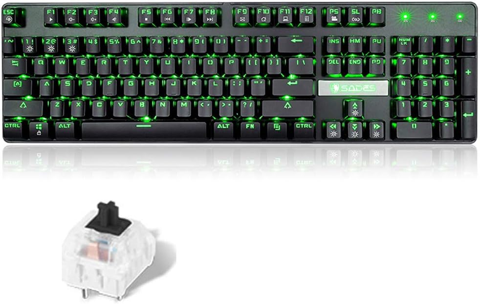 Gaming Mechanical Keyboard, Wired USB Black Switch Multimedia Keys Green Breathing Backlight Ergonomic Metal Keyboard for PC Laptop Computer Mac