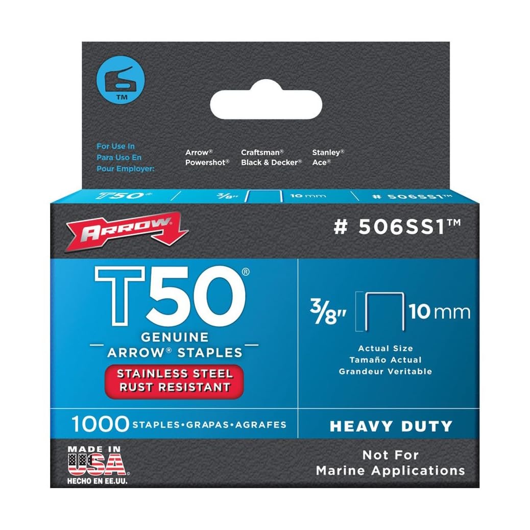 Arrow T50 Staples Box 1000 - Stainless Steel 3/8in — image 1