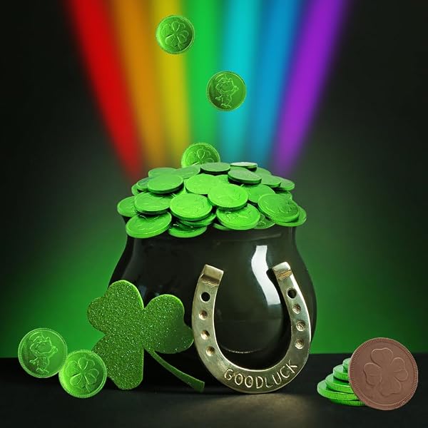 SAINT PATRICK’S DAY 100 CLOVER SHAMROCK LEPRECHAUN GREEN COINS, PREMIUM BELGIAN NUT-FREE CANDY, KOSHER (100-PACK)
