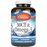 Carlson - MCT & Omega-3, Coconut Oil, Caprylic & Capric Acids, EPA & DHA, Energy Production, Fat Metabolism & Brain Health, 120 Softgels