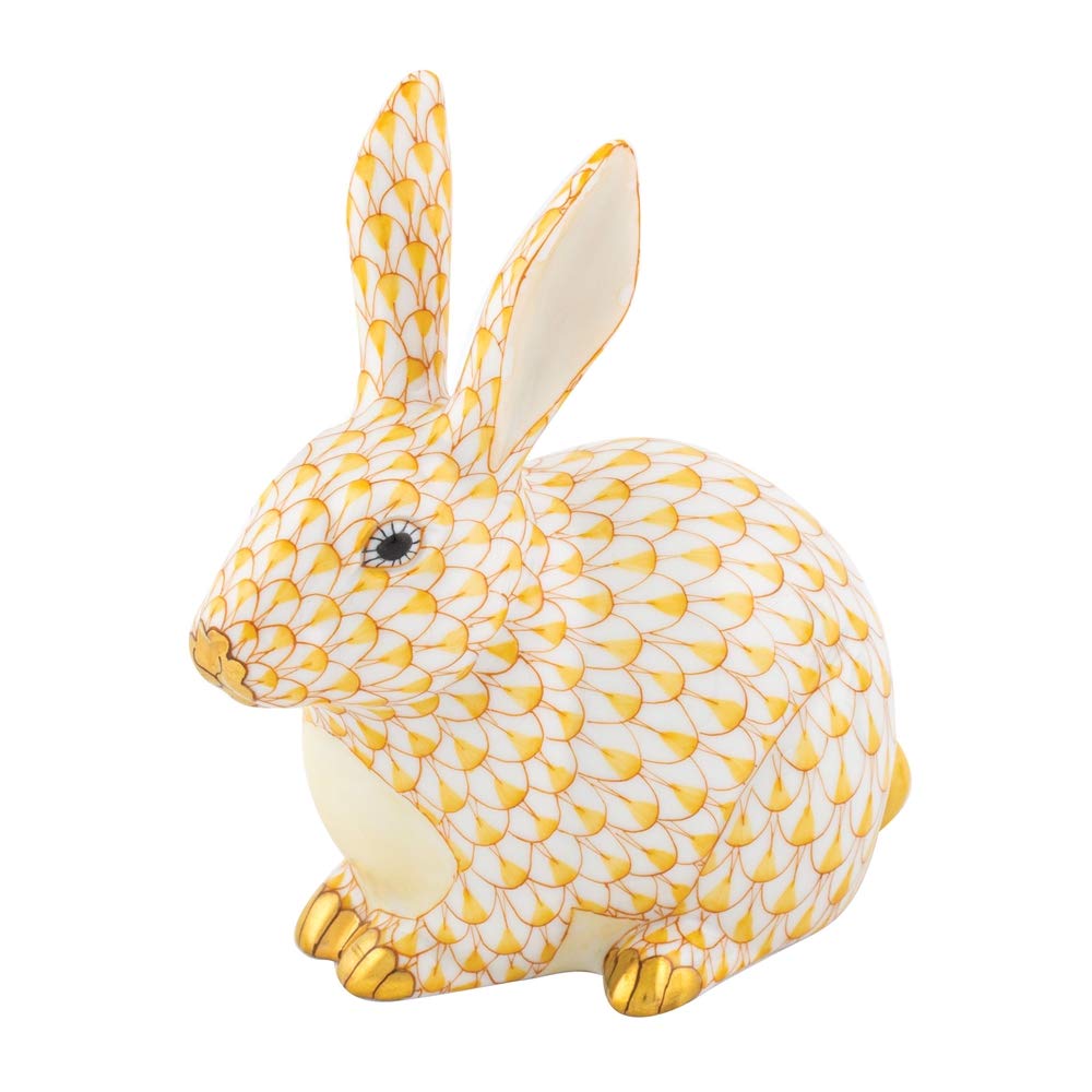 Herend Chubby Bunny Rabbit Figurine Butterscotch Fishnet