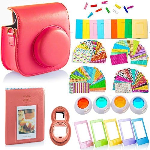 DNO Fujifilm Instax Mini 9/8 Camera Accessories (11 Piece Kit) - Includes Protective Case/ Hanging Frames/ Filters/ Selfie Len/ Photo Album/ Stickers and More - Portable &amp; Perfect Gift
