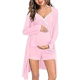 SWOMOG Womens Maternity Robe Set 3 Piece Nursing Pajamas for Breastfeeding 3 in 1 Labor Delivery Hospital Pregnancy Pjs Grey