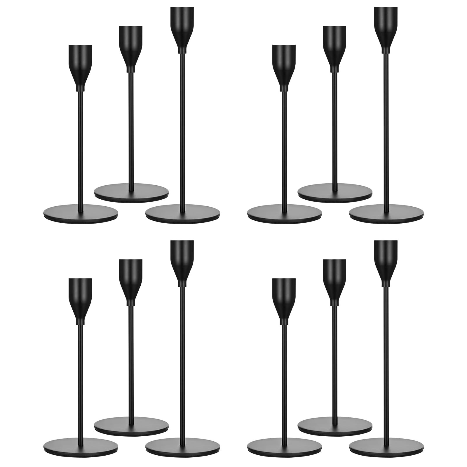 Set of 12 Black Candlestick Holders, Candle Holder for Taper Candle Fits 3/4 inch Thick Candle&Led Candles, Retro Metal Candlesticks for Candlelight Dinner Wedding Banquet Decoration