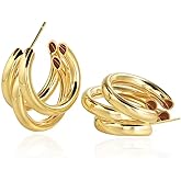 StyleJella 14k Gold Plated Hypoallergenic Chunky Hoop Earrings for Women - Thick Triple Hoops Huggie Dainty Jewelry Trendy Gifts