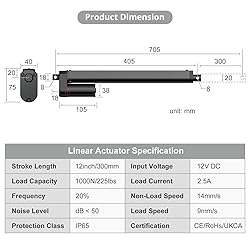 Justech 12V Heavy-Duty Linear Actuator 225