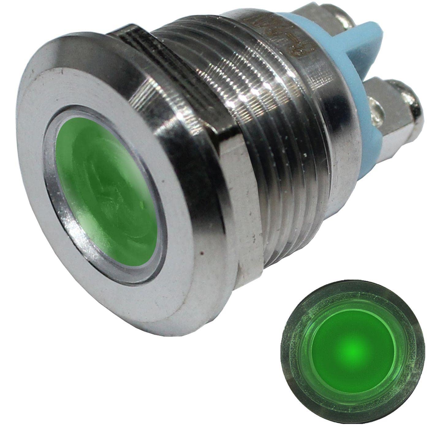 Stainless Steel Control lamp V2A Signal lamp Ø19mm LED Green IP67 Screw Connection Ø22x28mm -25...+70°C
