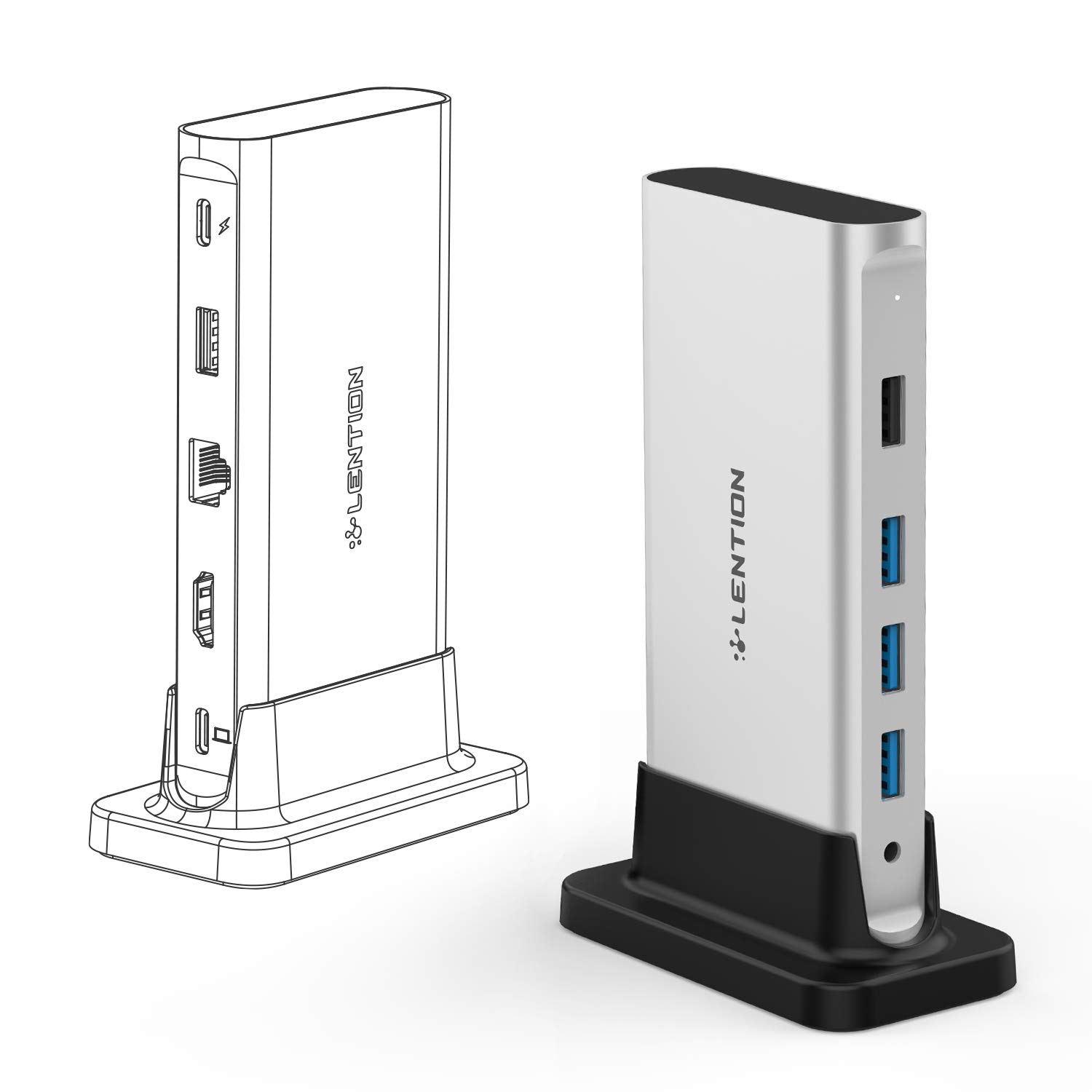 LENTION USB C Docking Station with 100W Power Pass-Through, 4K HDMI, Gigabit Ethernet, USB 3.0, USB 2.0 and Aux Adapter Compatible 2020-2016 MacBook Pro, New Mac Air/Surface, More (CB-D53, Silver)