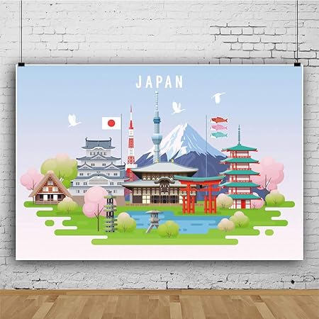 Amazon Co Jp Qinunipoto ビニール 1 5x1m 日本 春 旅行 インフォグラフィック 背景布 背景幕 写真の背景 旅行場所 建物 さくら 富士山 プロパガンダ写真ポスター ランドマーク 写真布 和風 スタジオ ブース小道具 カメラ