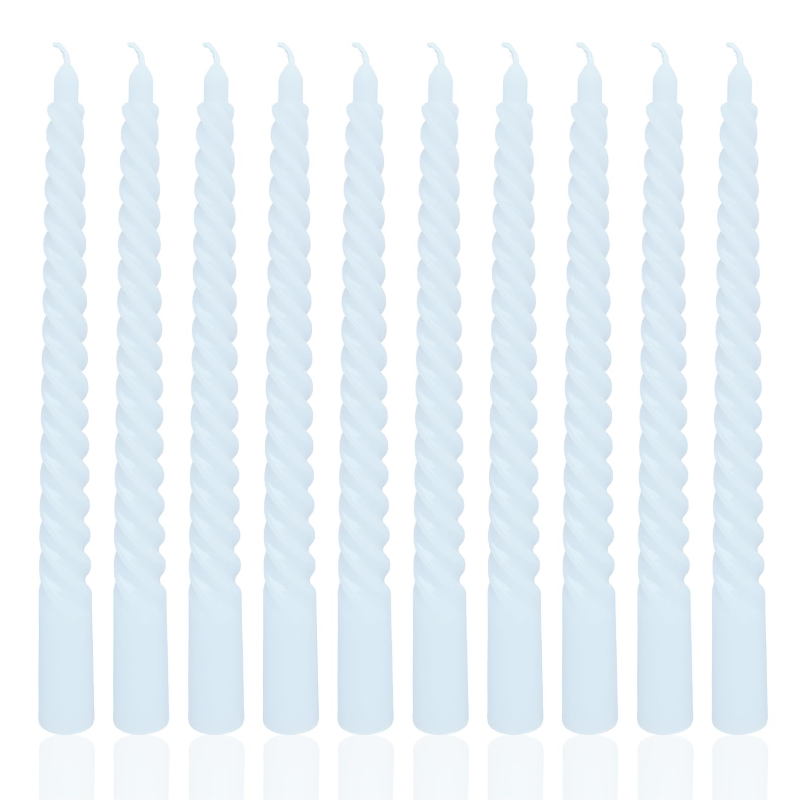 Photo 1 of 10 Inch Baby Blue Spiral Taper Candle Set, 10 Pack Unscented Dripless Long Burning Time Candlesticks for Dinner Party Wedding Shower and Home Decoration