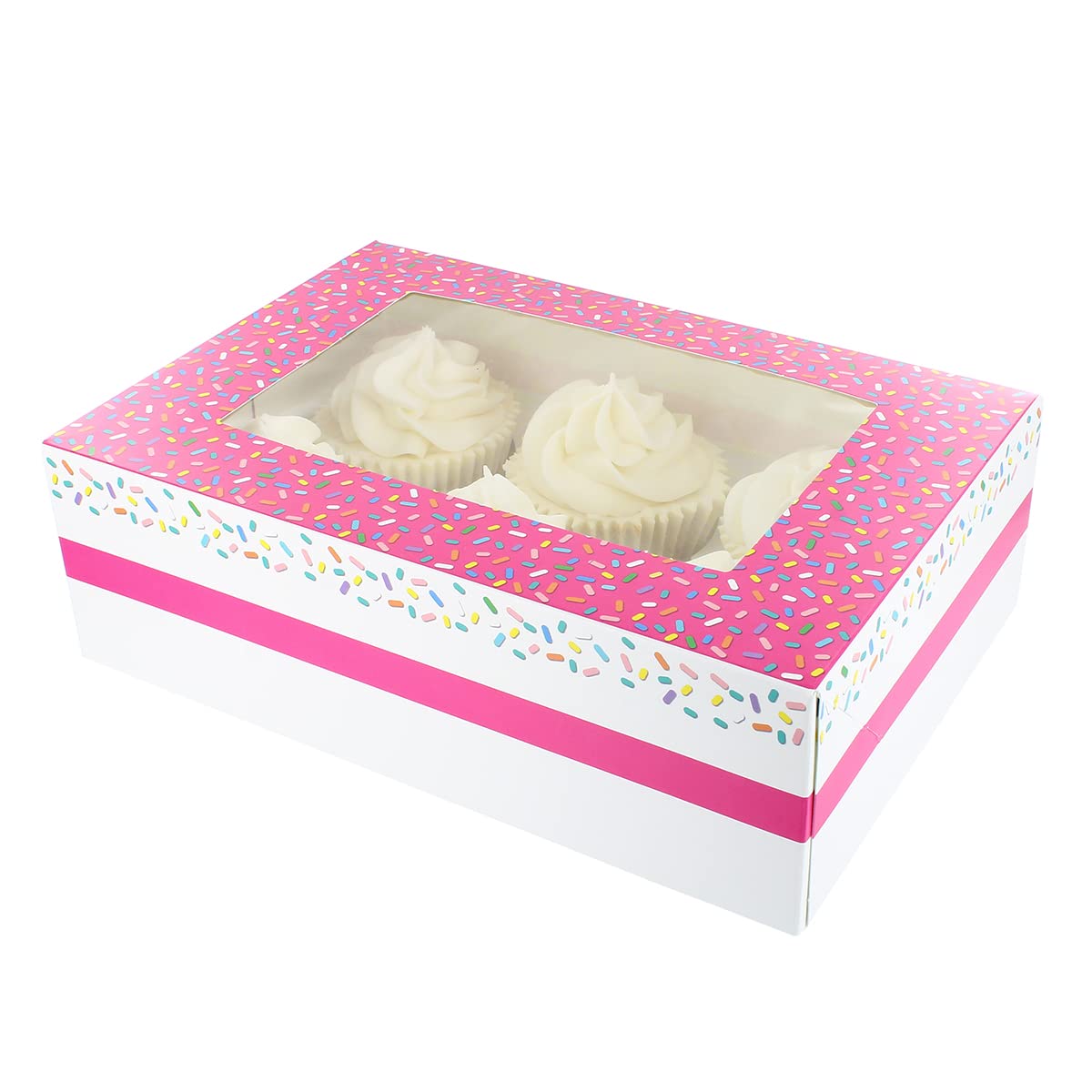 Culpitt 6/12 Cupcake Box, 20 Pack, Cupcake Boxes to Carry Tasty Treats, Includes Dual Insert for 6 Standard Cupcakes or 12 Mini Cupcakes - Sprinkles 86960
