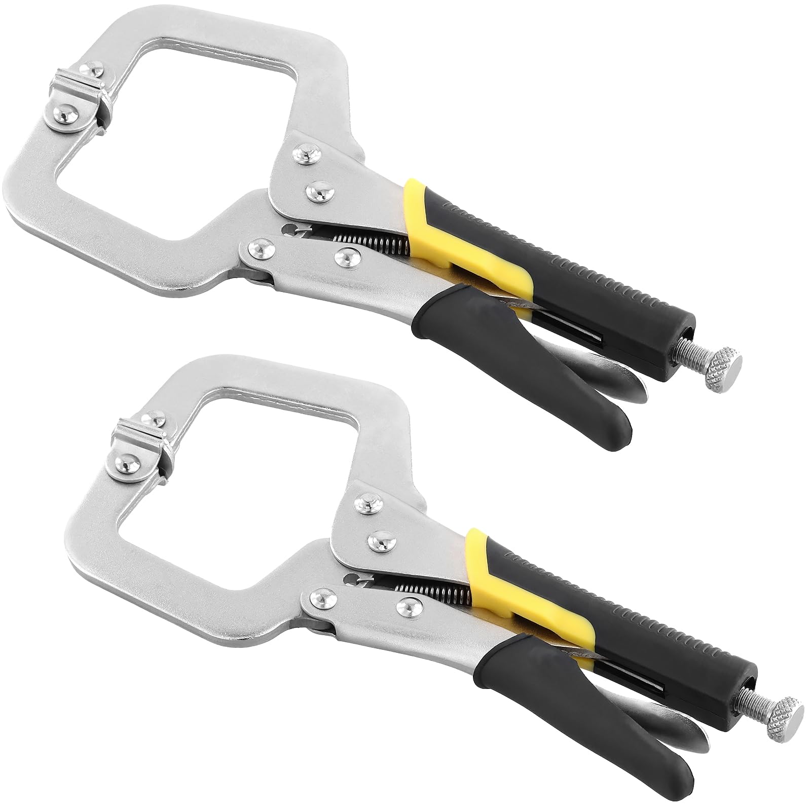 SINJEUN 2 PCS C Clamp 9 Inch, Welding Locking C Clamps with Adjustable Screw and Swivel Pads, Heavy Duty c Clamp Locking Pliers for Welding, Aligning, Woodworking, Yellow/Silver