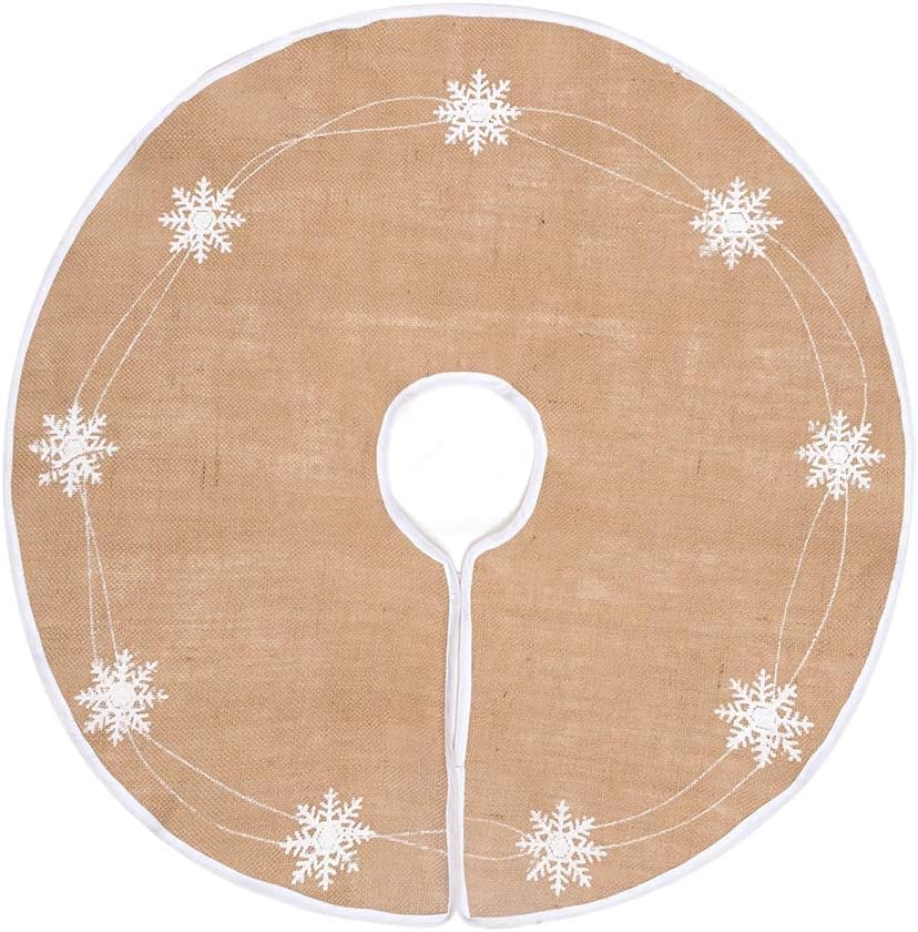 N&T NIETING Burlap Christmas Tree Skirt, 30 Inches Rustic Xmas Tree Skirt for Christmas Decorations, Merry Christmas Tree Ornaments, Holiday Home Decor, Snowflakes