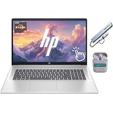 HP 17.3" Touchscreen Laptop Computer, Windows 11 Laptop 32GB RAM 1.5TB Storage (1TB SSD+512GB Docking Station Set), AMD Ryzen 5 7430U, HD+ 1600 x 900 Display, Copilot AI, SageNova Earphones, Silver