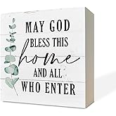 Christian Wooden Box Sign - Inspirational Table Sign, Front Door Decor, Home Decor, Farmhouse Artwork - May God Bless This Home