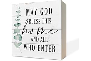 RAZPAH Christian Wooden Box Sign - Inspirational Table Sign, Front Door Decor, Home Decor, Farmhouse Artwork - May God Bless This Home