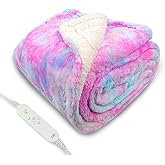 ZXU Heated Blanket Electric Throw Blanket， Plush & Sherpa Heating Blanket, 50" x 60" Warming Blanket, 12 Heating Levels & 1-24 Hours Auto Off,Machine Washable, Pink