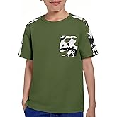 Haloumoning Boys Short Sleeve Shirts Kids Summer Colorblock Crewneck T-Shirts Casual Tops Tees with Pocket 5-14 Years