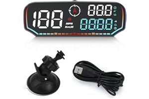 SHELITA Speedometer Heads Up Display Car HUD G14, Digital Speed, GPS Compass, Travle Time, Satellite Time, Fatigue Driving Alarm, Overspeed Alarm, Dates, Altitude, Mileage, etc for All Cars