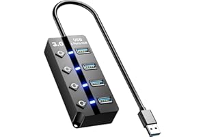 USB Hub 3.0, Eanetf 4 Port USB Hub Splitter with Individual On/Off LED Switches for MacBook, Mac Pro, Mac Mini, iMac, Surface Pro, XPS, PC,Console, Printer, Camera,Keyborad - 12 inch