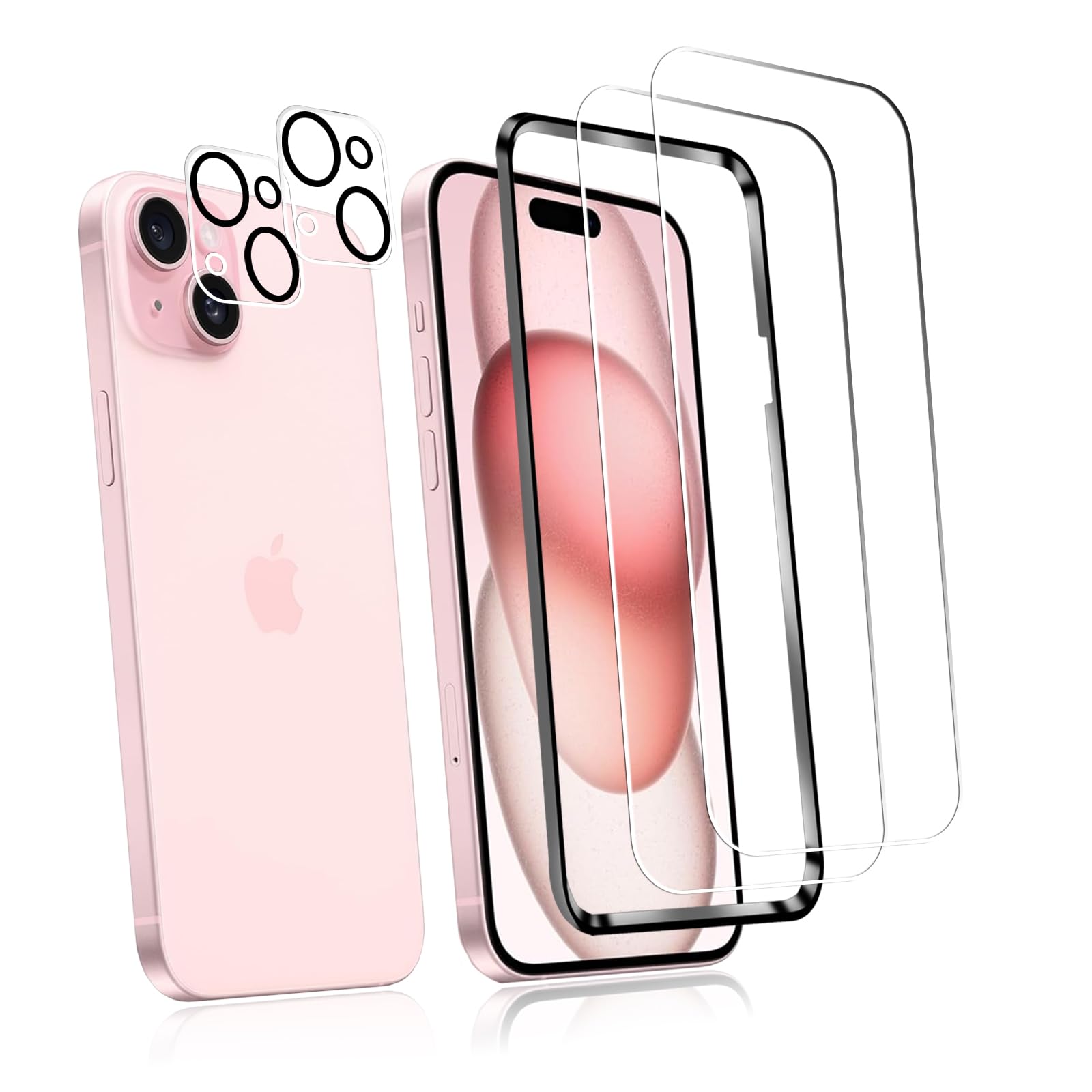 対応 iPhone 15 ガラスフィルム 【ガイド枠付き】2*強化ガラス 2*カメラフィルム 液晶 ガラス 超薄型 保護フィルム アイフォン15 保護フィルム 日本旭硝子素材AGC 高透過率 硬度9H 気泡防止 飛散防止 いiPhone15 用の 液晶保護ガラスフィルム PCduoduo 【簡単貼り付け】【操作に失敗した場合は交換可能】 の商品画像
