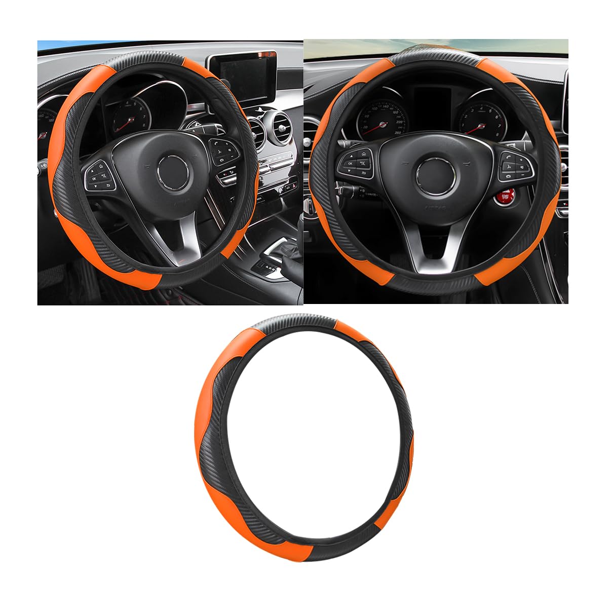 Photo 1 of Osilly Car Steering Wheel Cover, 15 inch Carbon Fiber Microfiber PU Leather Elastic Steering Wheel Protector for Men Women, Anti-Slip Breathable Car Interior Accessories for Most Cars (Black/Orange)LPNPMEQ6764784
