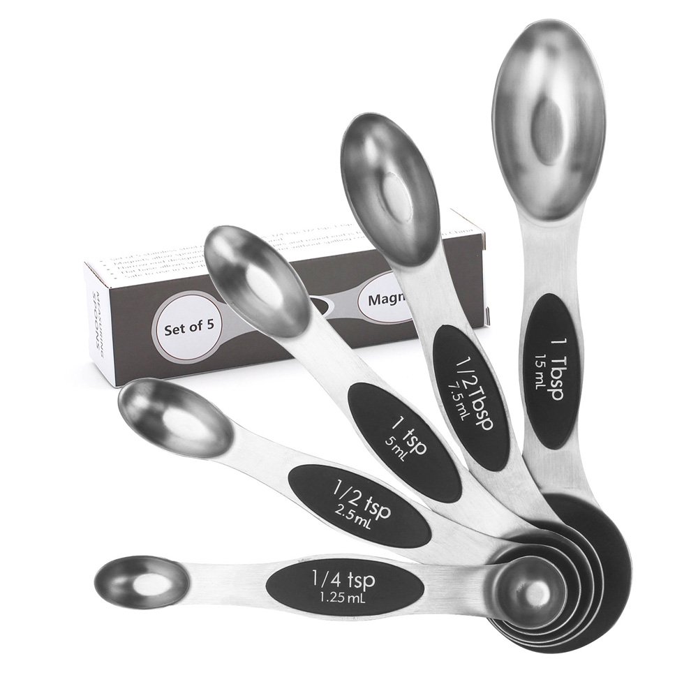 TAMUME Double Sided Stainless Steel Measuring Spoon Set of 5 (Silver 5pcs)