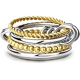 YREQUE 14k Gold Plated Interlocked Stackable Rings for Women Stainless Steel Silver Gold Twisted Rings Set Non Tarnish Multi-Link Connected Ring Jewelry Gifts