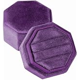 JZTang Velvet Ring Box, 3 Slots Jewelry Box Triple Slots Ring Gift Box | Octagon Shape, Dark Violet, Ring Display Case for Wedding Proposal Engagement Keepsake Ceremony,