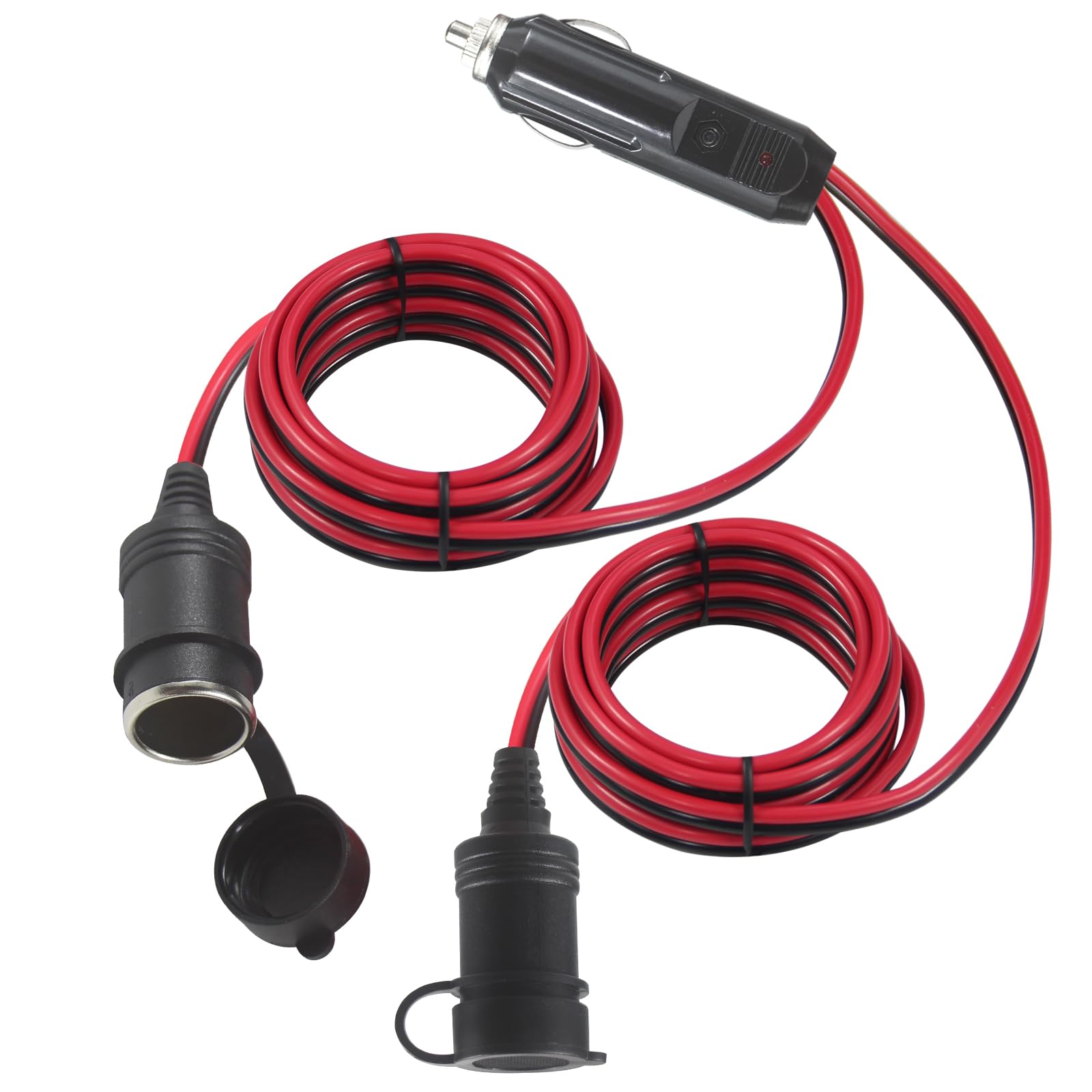 [Dual Output] KUNCAN 12V Cigarette Lighter Splitter – Male to 2x Female Dual Socket Adapter 2-Way Splitter exension (4FT, 15A Fuse) for Dash Cams, Car Coolers, Air Pumps, Tyre Inflator, Mini Fridge