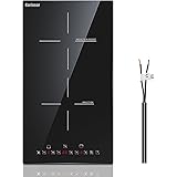 Karinear 12 Inch Induction Cooktop 2 Burner Drop In Electric Cooktop, Induction Stove Top Ceramic Glass with Booster, Child L