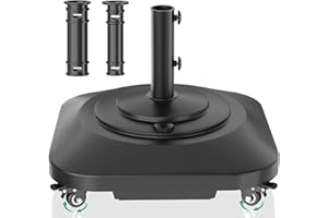 QZER Umbrella Base with Wheels, Umbrella Stand Base Heavy Duty 100lb Windproof, Fillable Umbrella Base Mobile Square Umbrella Stand Outdoor Base for Patio, Deck, Poolside, Lawn, Fits Most Sized Umbrellas
