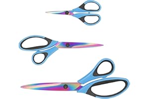 Scissors, Sharp Titanium Blades, Soft Grip Handle, Multi-Purpose Scissors Set of 3 Suitable for Families, Crafting, Office, a