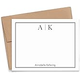 Classic Personalized Two Letter Stationary Monogram Stationary Set for Men and Women, FLAT OR FOLDED NOTE CARDS, Personalized Monogram Stationery Set with Envelopes, Your Choice of Colors and Quantity