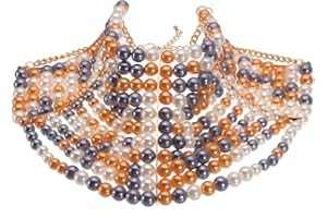 Fashion Jewelry Chunky Statement Necklace, Simulated Pearls Bib Necklace Costume