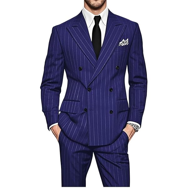 Sharp Luxurious 2pc Men's Double Breasted Pinstripe Suit w/1 Pair
