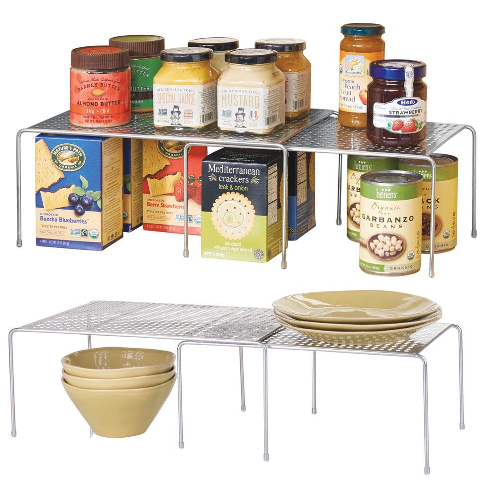 mDesign 2 pc Expandable Kitchen Shelving Made of Metal Pantries Free