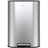Kraus WasteGuard 13.2 Gallon / 50 Liter Step Pedal Kitchen Trash Can in Spot-Free Stainless Steel with Removable Inner Bucket and Soft Close Lid, KTCP-100SFS