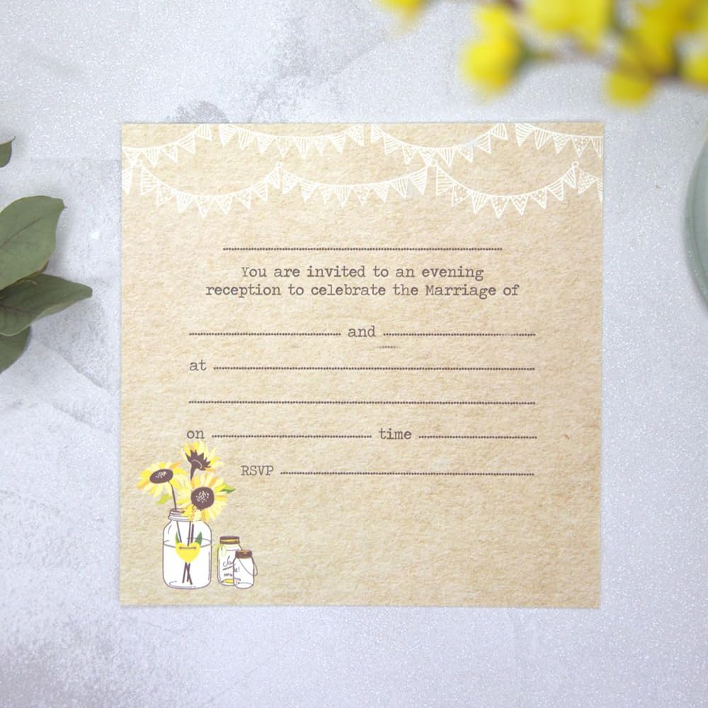 Dotty about Paper Premium Evening Postcard Invitations - Rustic Sunflowers - Pack of 10 with Ivory Envelopes. Vintage Charm, Woodland. Perfect for Friends and Family. (L60)