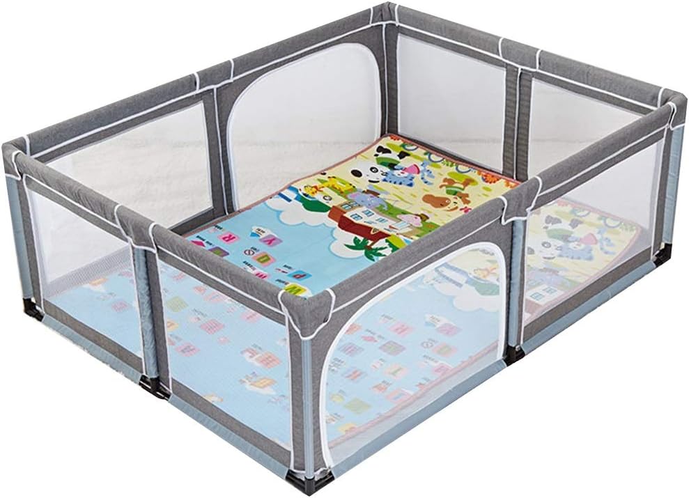 ZAQ Large Portable Baby Playpen, Kids Foldable Play Yard with Mat/Pad Room Divider Oxford Cloth 8 Side Panel, 150×190×70cm (Color : Gray)
