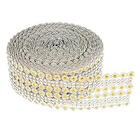 TtoyouU 2.2" x 10 yards Flower Diamond Rhinestone Mesh Wrap Roll Ribbon,8 Rows, Wedding Party,Cupcake Decorations (Gold)