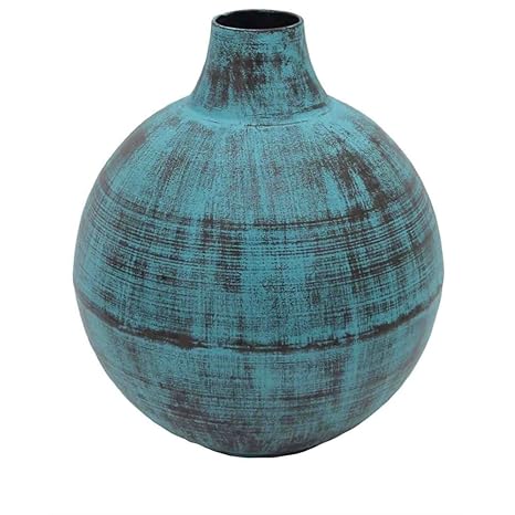 Buy Benzara Aged Metal Bottle Blue Large Vases Online At Low