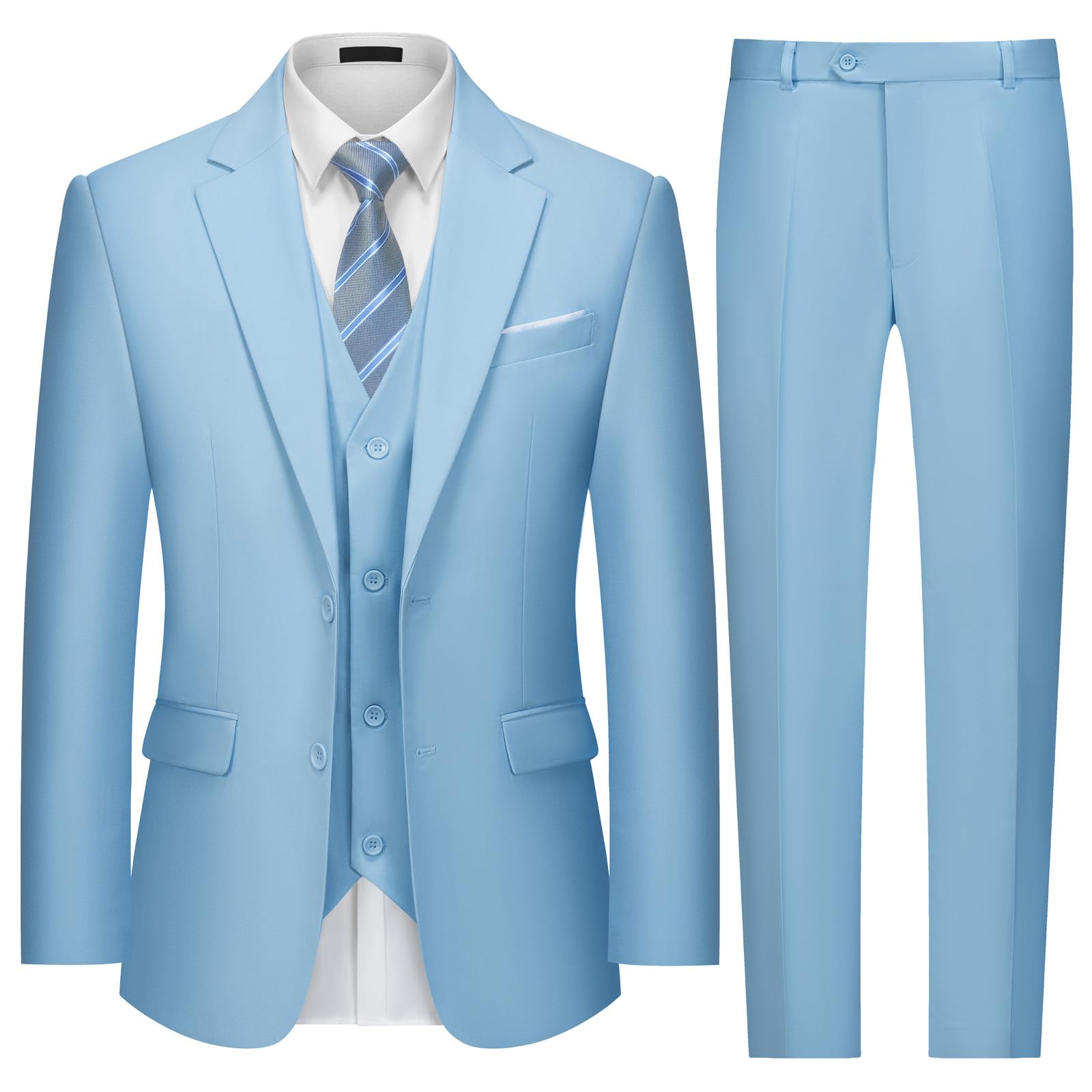 MAGE MALE Mens Two Button 3-Piece Suits Slim Fit