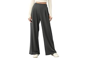 EVALESS Women's Wide Leg Pants Elastic High Waisted Waffle Knit Casual Palazzo Pants Trousers with Pockets